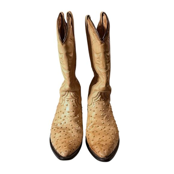 Tan Ostrich Leather Cowboy Boots - Picture 2 of 9